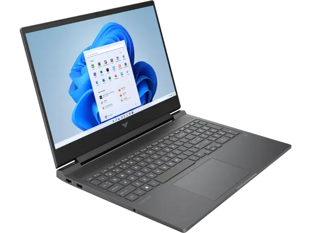 Close-up view of HP Victus 15 Gaming Laptop – AMD Ryzen 5 7535HS, 8GB DDR5, 512GB SSD, RX 6550M (4GB), 15.6" 144Hz FHD – Windows 11 (1-Year Warranty, Mica Silver, Model: 15-fb2063dx)